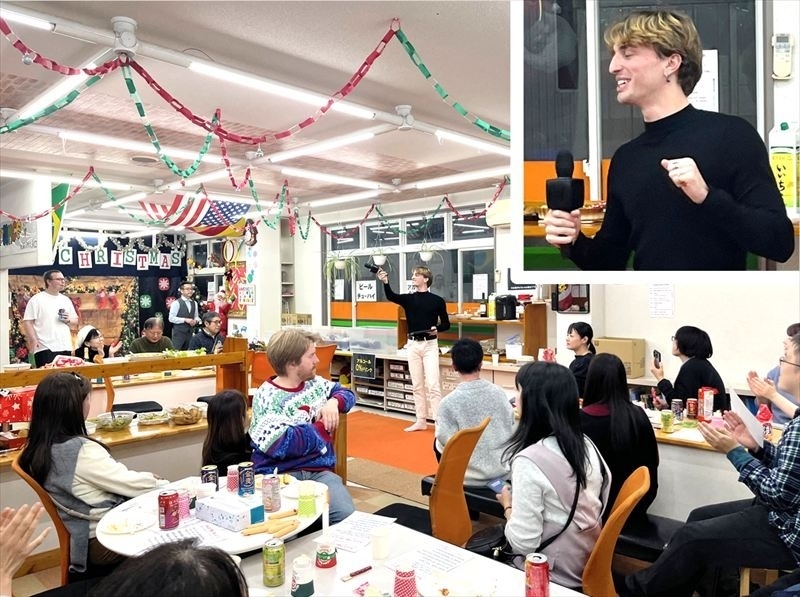 「ラグビーボール英会話」クリスマスパーティーでのカラオケの様子